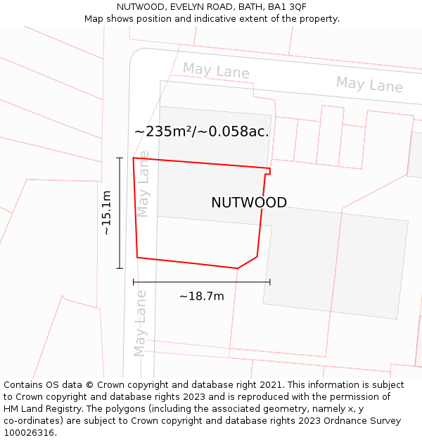 NUTWOOD, EVELYN ROAD, BATH, BA1 3QF: Plot and title map