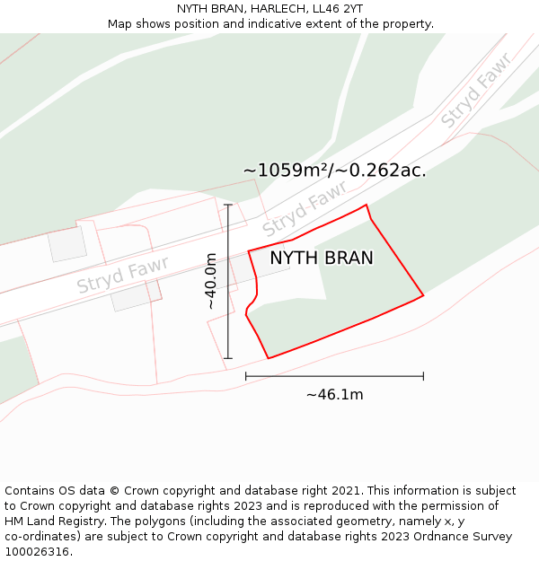 NYTH BRAN, HARLECH, LL46 2YT: Plot and title map