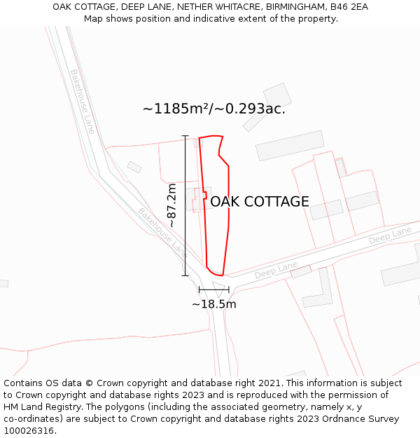 OAK COTTAGE, DEEP LANE, NETHER WHITACRE, BIRMINGHAM, B46 2EA: Plot and title map