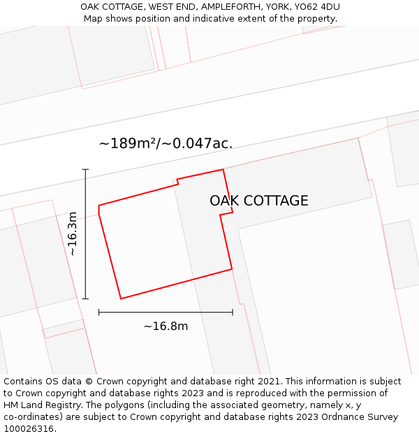 OAK COTTAGE, WEST END, AMPLEFORTH, YORK, YO62 4DU: Plot and title map