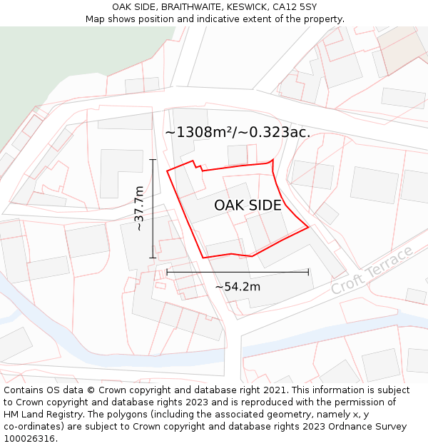 OAK SIDE, BRAITHWAITE, KESWICK, CA12 5SY: Plot and title map
