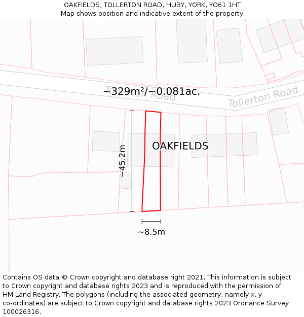 OAKFIELDS, TOLLERTON ROAD, HUBY, YORK, YO61 1HT: Plot and title map