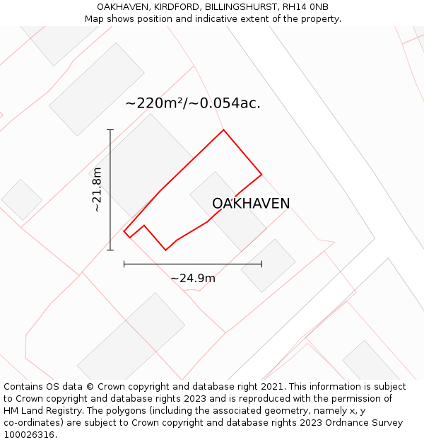 OAKHAVEN, KIRDFORD, BILLINGSHURST, RH14 0NB: Plot and title map