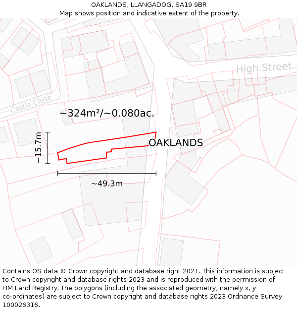 OAKLANDS, LLANGADOG, SA19 9BR: Plot and title map