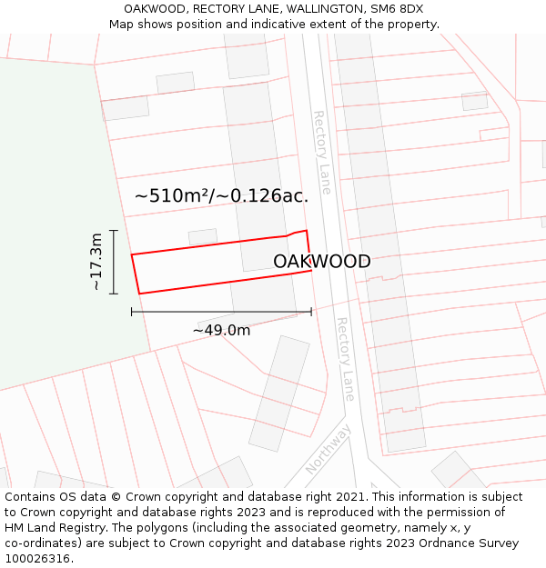 OAKWOOD, RECTORY LANE, WALLINGTON, SM6 8DX: Plot and title map