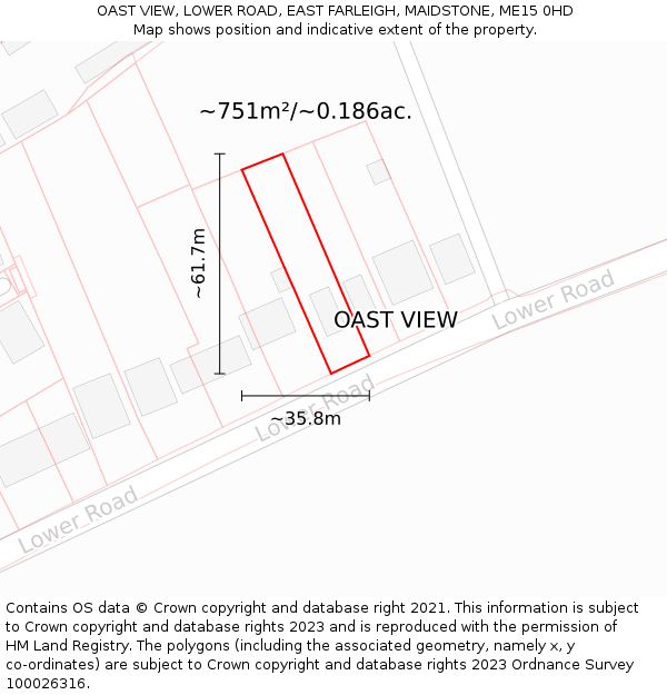 OAST VIEW, LOWER ROAD, EAST FARLEIGH, MAIDSTONE, ME15 0HD: Plot and title map