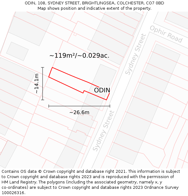 ODIN, 108, SYDNEY STREET, BRIGHTLINGSEA, COLCHESTER, CO7 0BD: Plot and title map
