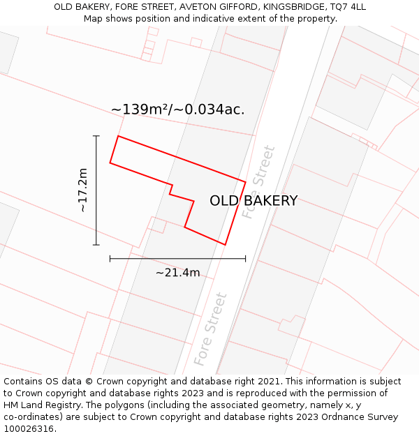 OLD BAKERY, FORE STREET, AVETON GIFFORD, KINGSBRIDGE, TQ7 4LL: Plot and title map