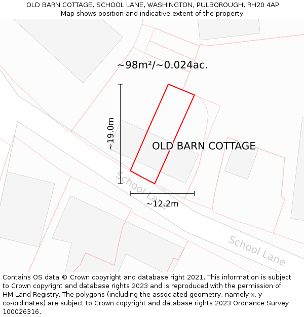 OLD BARN COTTAGE, SCHOOL LANE, WASHINGTON, PULBOROUGH, RH20 4AP: Plot and title map