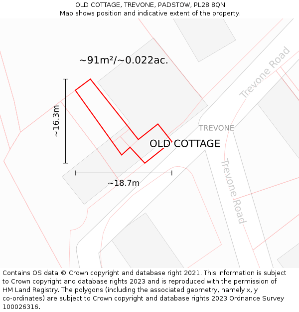 OLD COTTAGE, TREVONE, PADSTOW, PL28 8QN: Plot and title map
