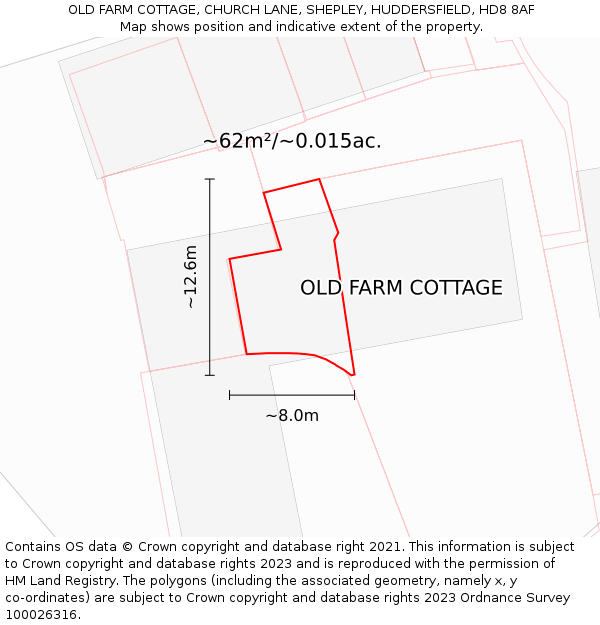 OLD FARM COTTAGE, CHURCH LANE, SHEPLEY, HUDDERSFIELD, HD8 8AF: Plot and title map