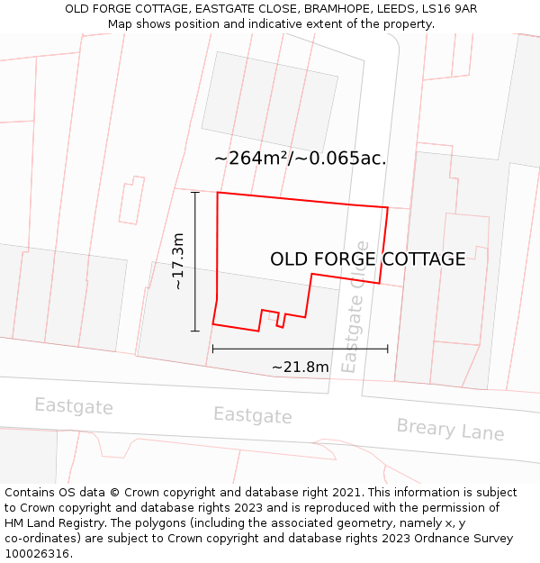 OLD FORGE COTTAGE, EASTGATE CLOSE, BRAMHOPE, LEEDS, LS16 9AR: Plot and title map