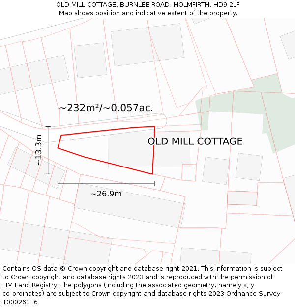 OLD MILL COTTAGE, BURNLEE ROAD, HOLMFIRTH, HD9 2LF: Plot and title map