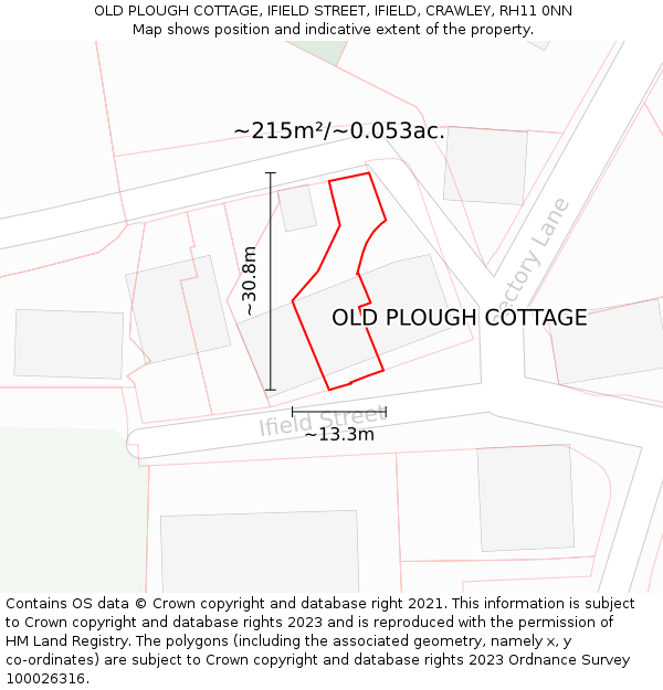 OLD PLOUGH COTTAGE, IFIELD STREET, IFIELD, CRAWLEY, RH11 0NN: Plot and title map