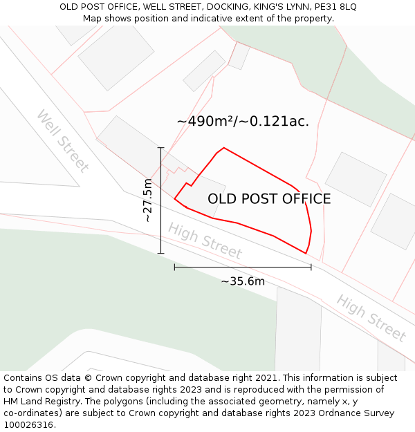 OLD POST OFFICE, WELL STREET, DOCKING, KING'S LYNN, PE31 8LQ: Plot and title map