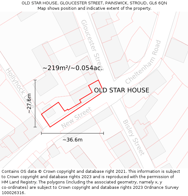 OLD STAR HOUSE, GLOUCESTER STREET, PAINSWICK, STROUD, GL6 6QN: Plot and title map