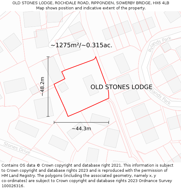 OLD STONES LODGE, ROCHDALE ROAD, RIPPONDEN, SOWERBY BRIDGE, HX6 4LB: Plot and title map