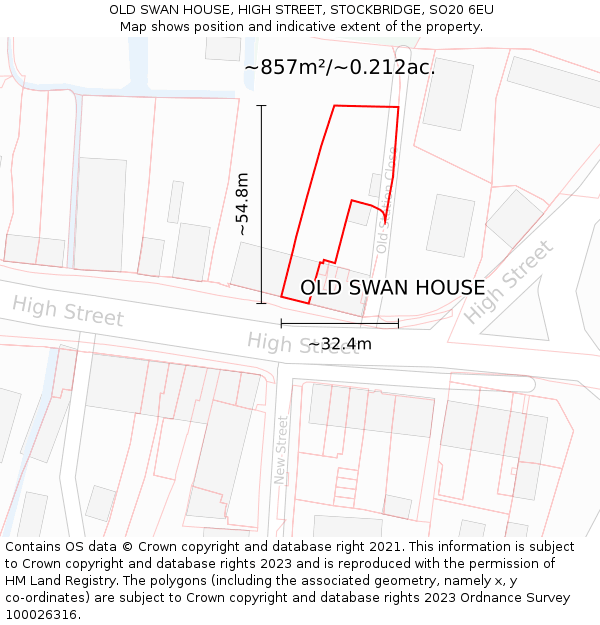 OLD SWAN HOUSE, HIGH STREET, STOCKBRIDGE, SO20 6EU: Plot and title map
