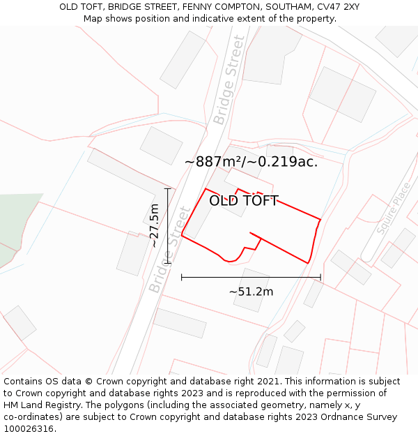 OLD TOFT, BRIDGE STREET, FENNY COMPTON, SOUTHAM, CV47 2XY: Plot and title map