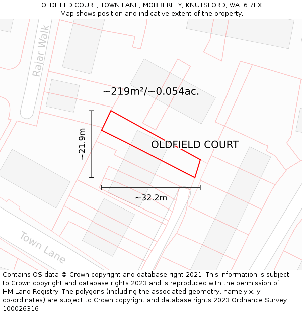 OLDFIELD COURT, TOWN LANE, MOBBERLEY, KNUTSFORD, WA16 7EX: Plot and title map