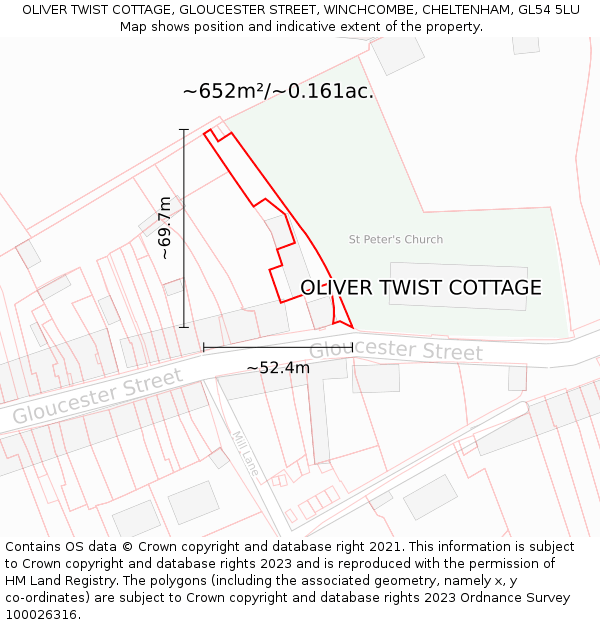 OLIVER TWIST COTTAGE, GLOUCESTER STREET, WINCHCOMBE, CHELTENHAM, GL54 5LU: Plot and title map