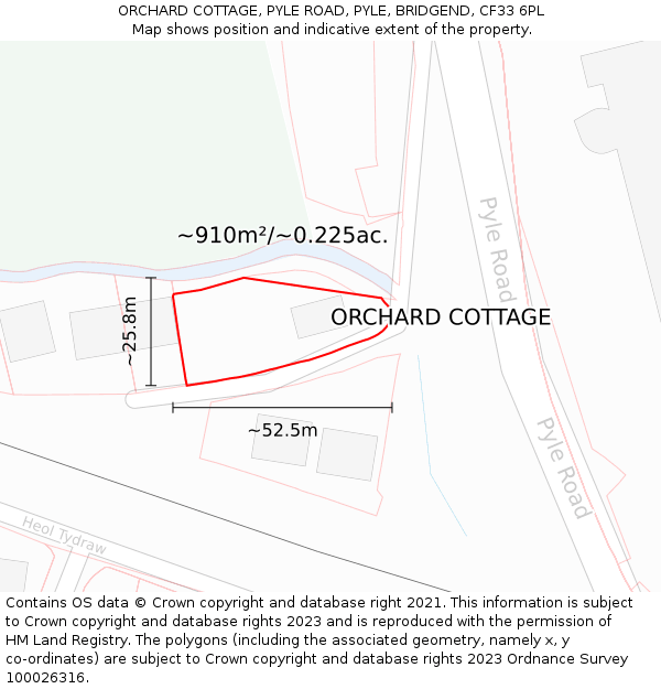 ORCHARD COTTAGE, PYLE ROAD, PYLE, BRIDGEND, CF33 6PL: Plot and title map