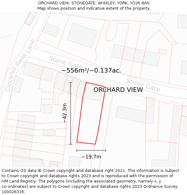 ORCHARD VIEW, STONEGATE, WHIXLEY, YORK, YO26 8AS: Plot and title map