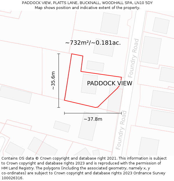 PADDOCK VIEW, PLATTS LANE, BUCKNALL, WOODHALL SPA, LN10 5DY: Plot and title map