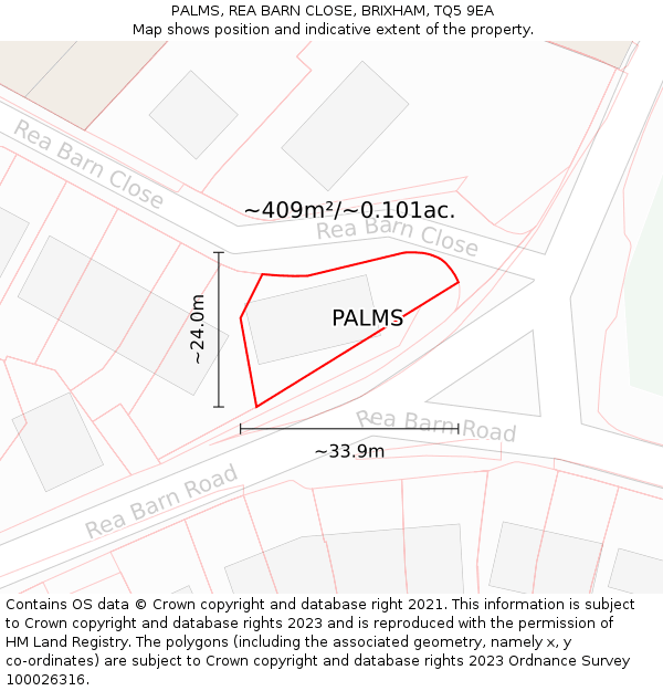 PALMS, REA BARN CLOSE, BRIXHAM, TQ5 9EA: Plot and title map