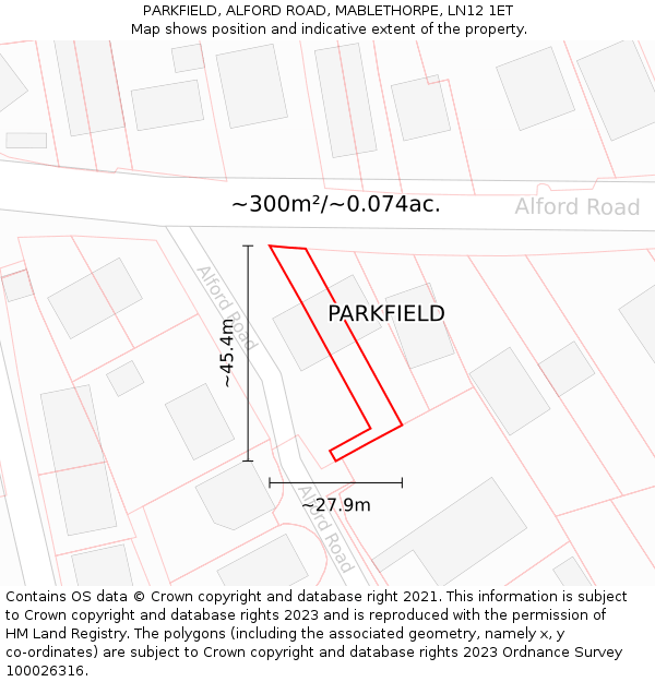 PARKFIELD, ALFORD ROAD, MABLETHORPE, LN12 1ET: Plot and title map