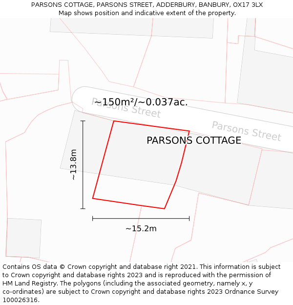 PARSONS COTTAGE, PARSONS STREET, ADDERBURY, BANBURY, OX17 3LX: Plot and title map