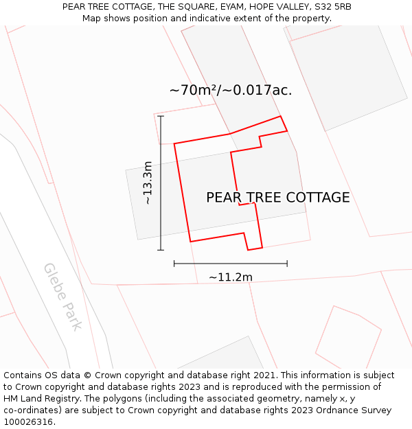 PEAR TREE COTTAGE, THE SQUARE, EYAM, HOPE VALLEY, S32 5RB: Plot and title map
