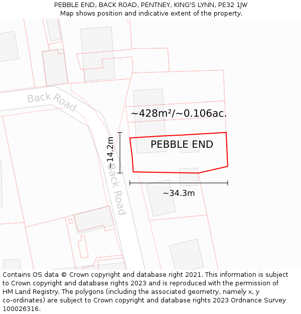 PEBBLE END, BACK ROAD, PENTNEY, KING'S LYNN, PE32 1JW: Plot and title map