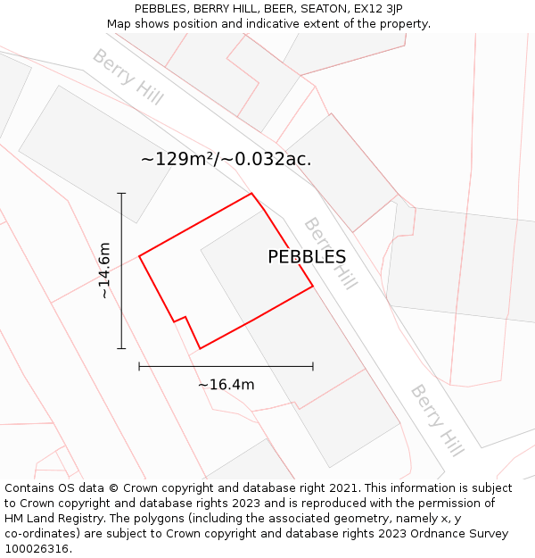 PEBBLES, BERRY HILL, BEER, SEATON, EX12 3JP: Plot and title map