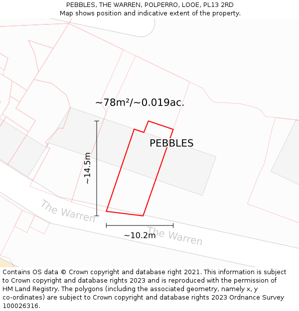 PEBBLES, THE WARREN, POLPERRO, LOOE, PL13 2RD: Plot and title map