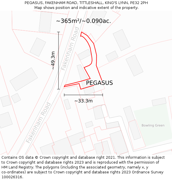 PEGASUS, FAKENHAM ROAD, TITTLESHALL, KING'S LYNN, PE32 2PH: Plot and title map