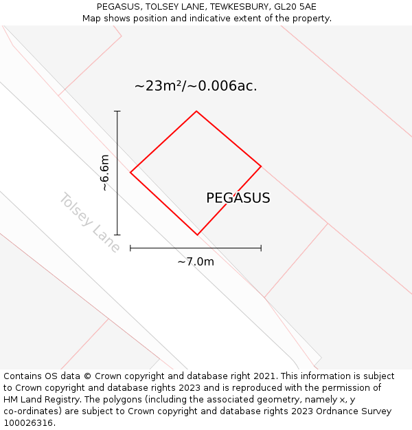 PEGASUS, TOLSEY LANE, TEWKESBURY, GL20 5AE: Plot and title map