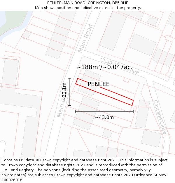 PENLEE, MAIN ROAD, ORPINGTON, BR5 3HE: Plot and title map