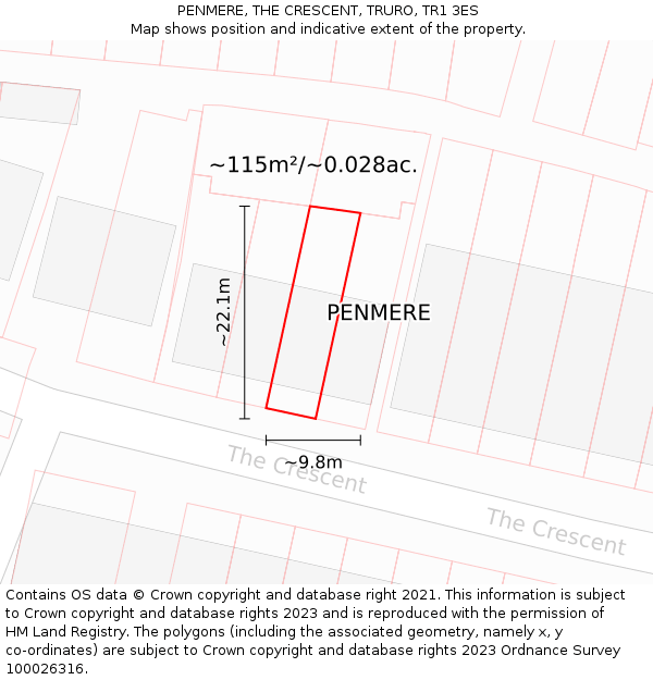 PENMERE, THE CRESCENT, TRURO, TR1 3ES: Plot and title map
