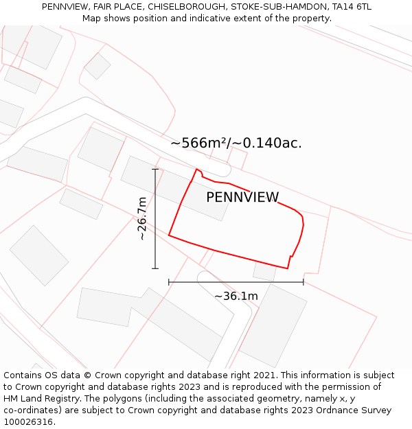 PENNVIEW, FAIR PLACE, CHISELBOROUGH, STOKE-SUB-HAMDON, TA14 6TL: Plot and title map