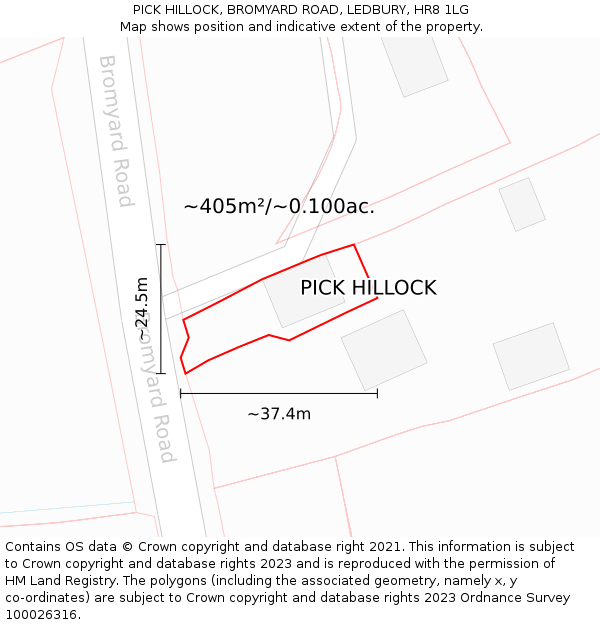 PICK HILLOCK, BROMYARD ROAD, LEDBURY, HR8 1LG: Plot and title map