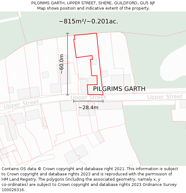 PILGRIMS GARTH, UPPER STREET, SHERE, GUILDFORD, GU5 9JF: Plot and title map
