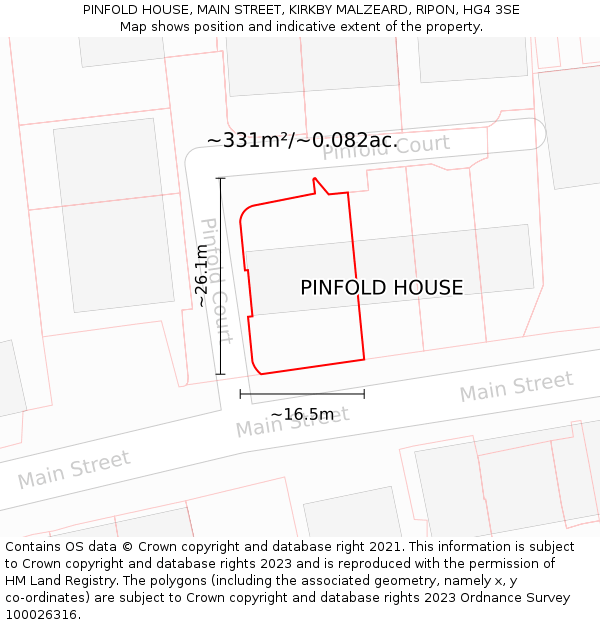 PINFOLD HOUSE, MAIN STREET, KIRKBY MALZEARD, RIPON, HG4 3SE: Plot and title map