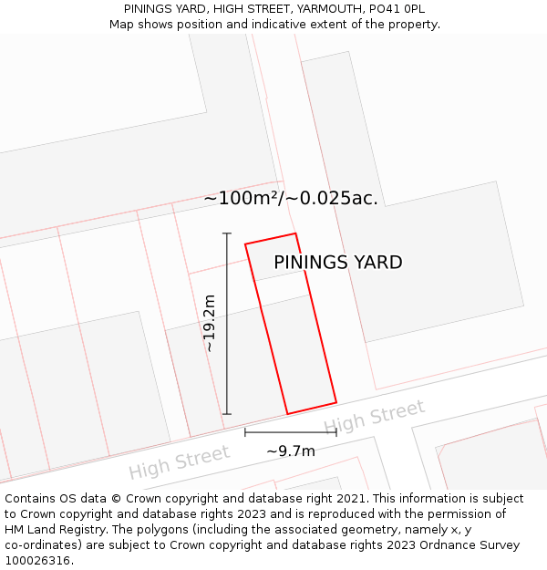PININGS YARD, HIGH STREET, YARMOUTH, PO41 0PL: Plot and title map