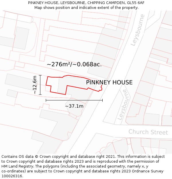 PINKNEY HOUSE, LEYSBOURNE, CHIPPING CAMPDEN, GL55 6AF: Plot and title map