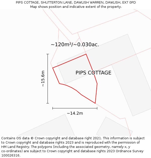 PIPS COTTAGE, SHUTTERTON LANE, DAWLISH WARREN, DAWLISH, EX7 0PD: Plot and title map