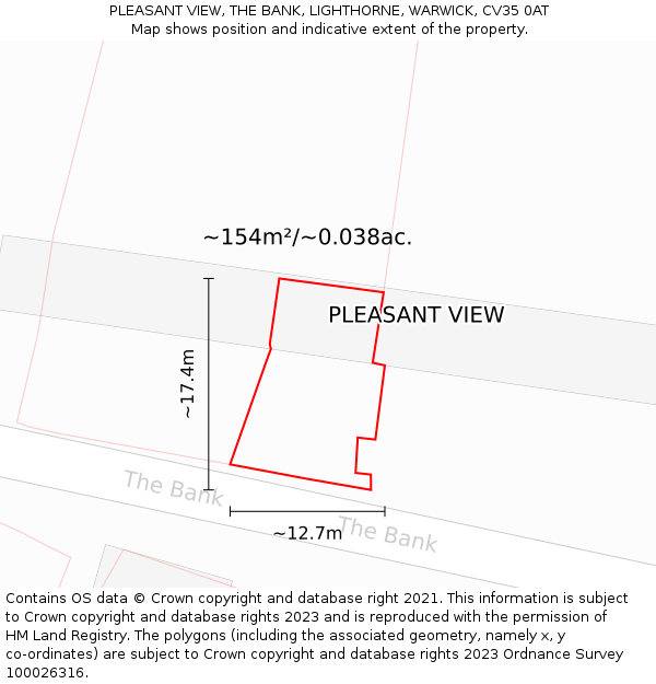 PLEASANT VIEW, THE BANK, LIGHTHORNE, WARWICK, CV35 0AT: Plot and title map