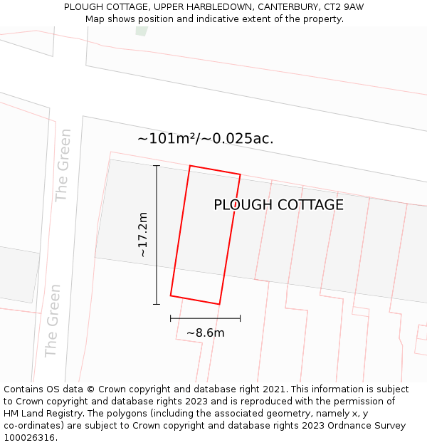 PLOUGH COTTAGE, UPPER HARBLEDOWN, CANTERBURY, CT2 9AW: Plot and title map