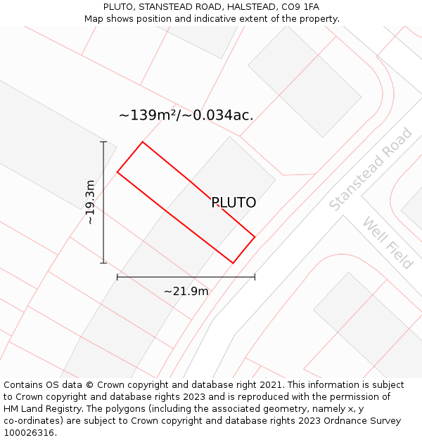PLUTO, STANSTEAD ROAD, HALSTEAD, CO9 1FA: Plot and title map