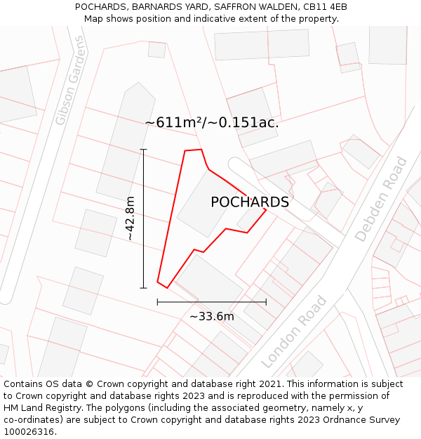 POCHARDS, BARNARDS YARD, SAFFRON WALDEN, CB11 4EB: Plot and title map